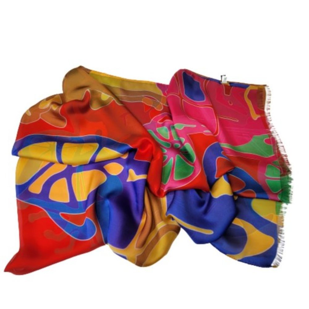 Multicolored Long Silk Rectangular Scarf Shawl - image 3